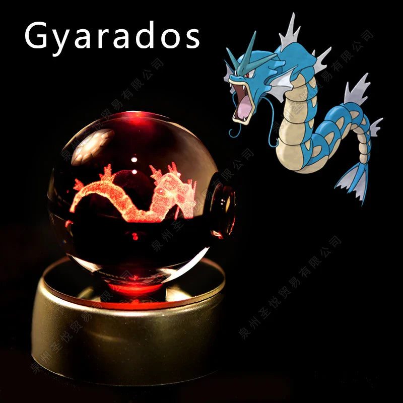 SHOWLU FASHION STORE Miniso Pokemon 3D crystal ball night light featuring LED glass Pokeball lamp with detailed Pokémon design.