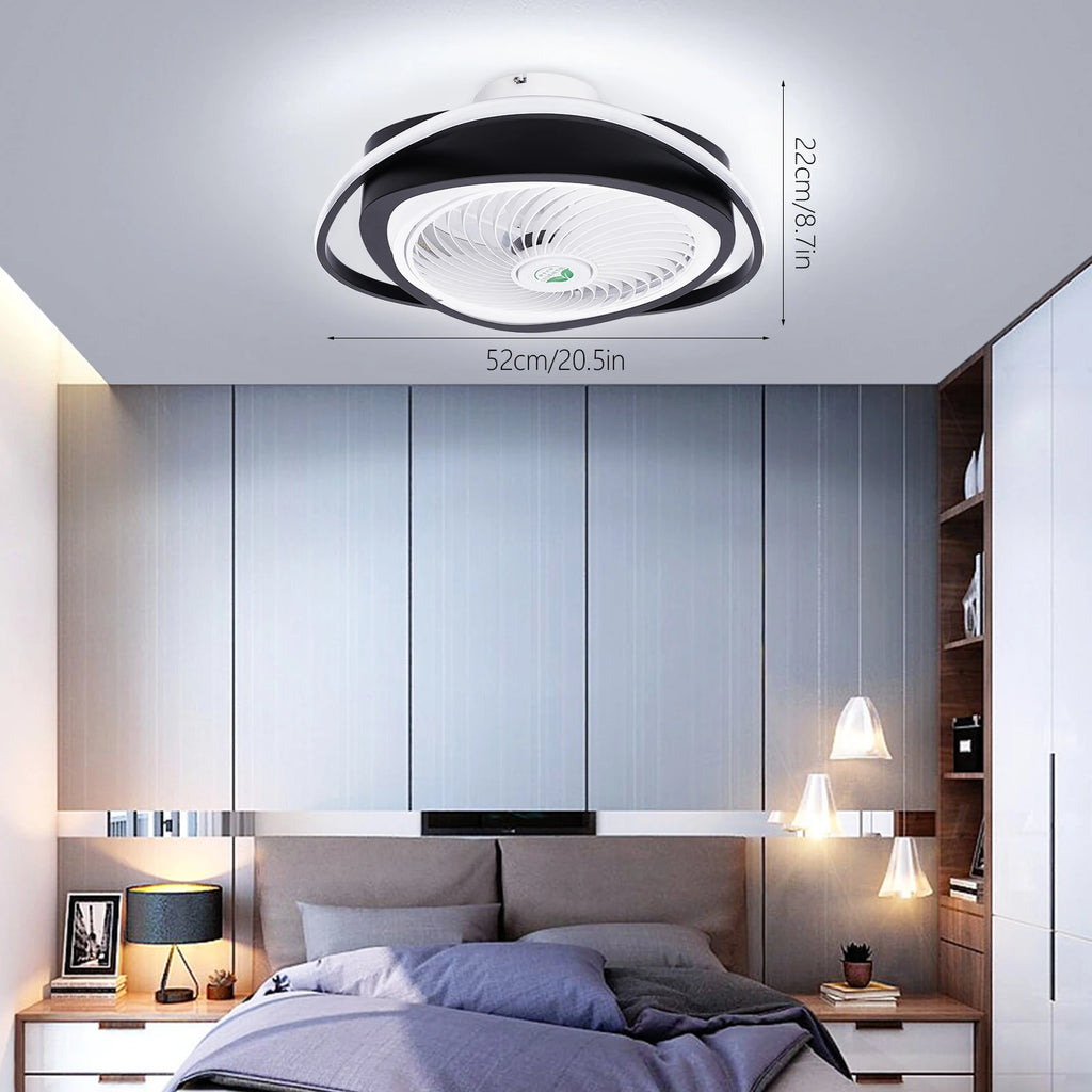 Showlu 20-inch low profile ceiling fan with dimmable LED light and remote control, modern ceiling fan for living rooms.