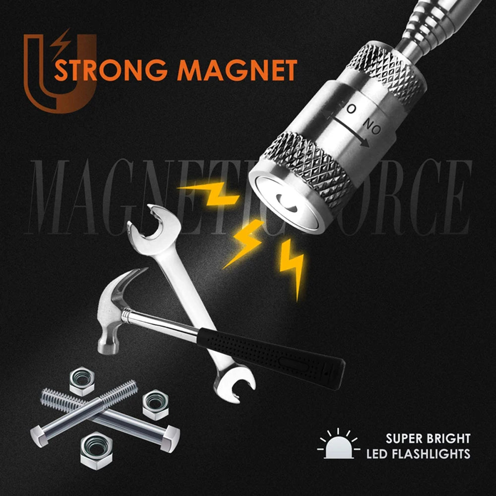 Showlu Smart General telescopic magnetic pickup tool with LED light, extended view showing magnetic tip and adjustable length