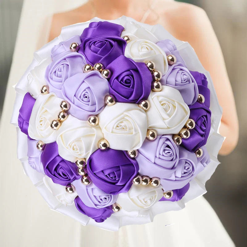 Navy silk rose wedding bouquet by IVINLA, 20cm artificial bridal flowers featuring elegant silk roses for weddings and special occasions.