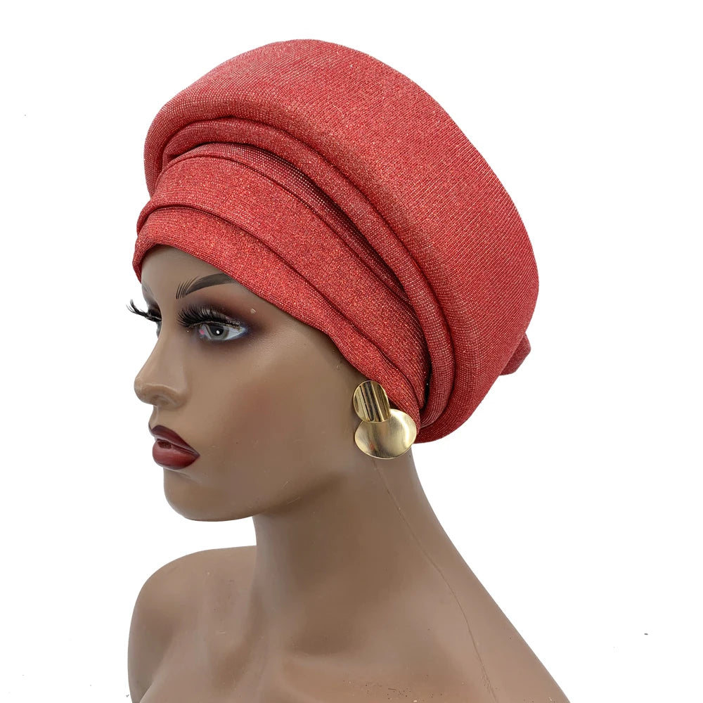 Glittering African Women's Turban Cap Muslim Female Head Wraps