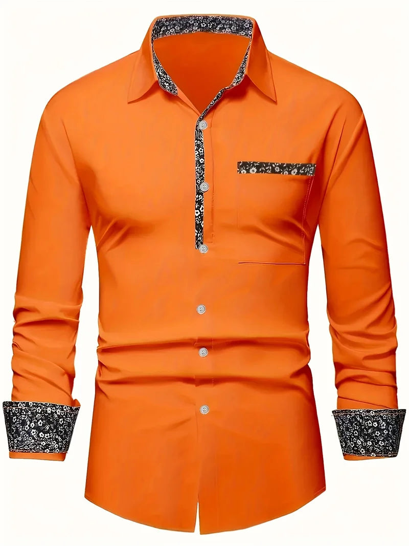 Men's silk and bamboo fiber printed casual long sleeve shirt by Showlu Fashion Store, featuring a stylish pattern and comfortable fit.