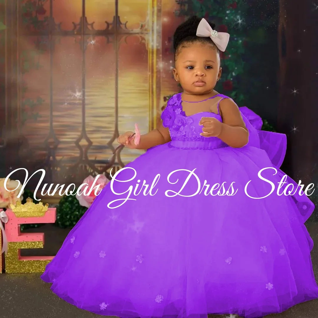 Pink Flower Girl Dresses for Wedding 3D Floral Sleeveless Girl Birthday Party  Princess Formal First Communion Gown Customized