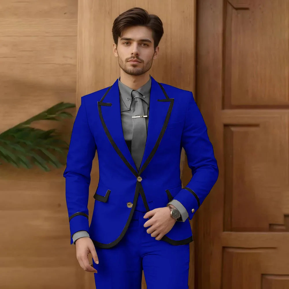 Beige men's fashion suit 2-piece set with single-breasted blazer and slim-fit pants, perfect for grooms, prom, or wedding tuxedos