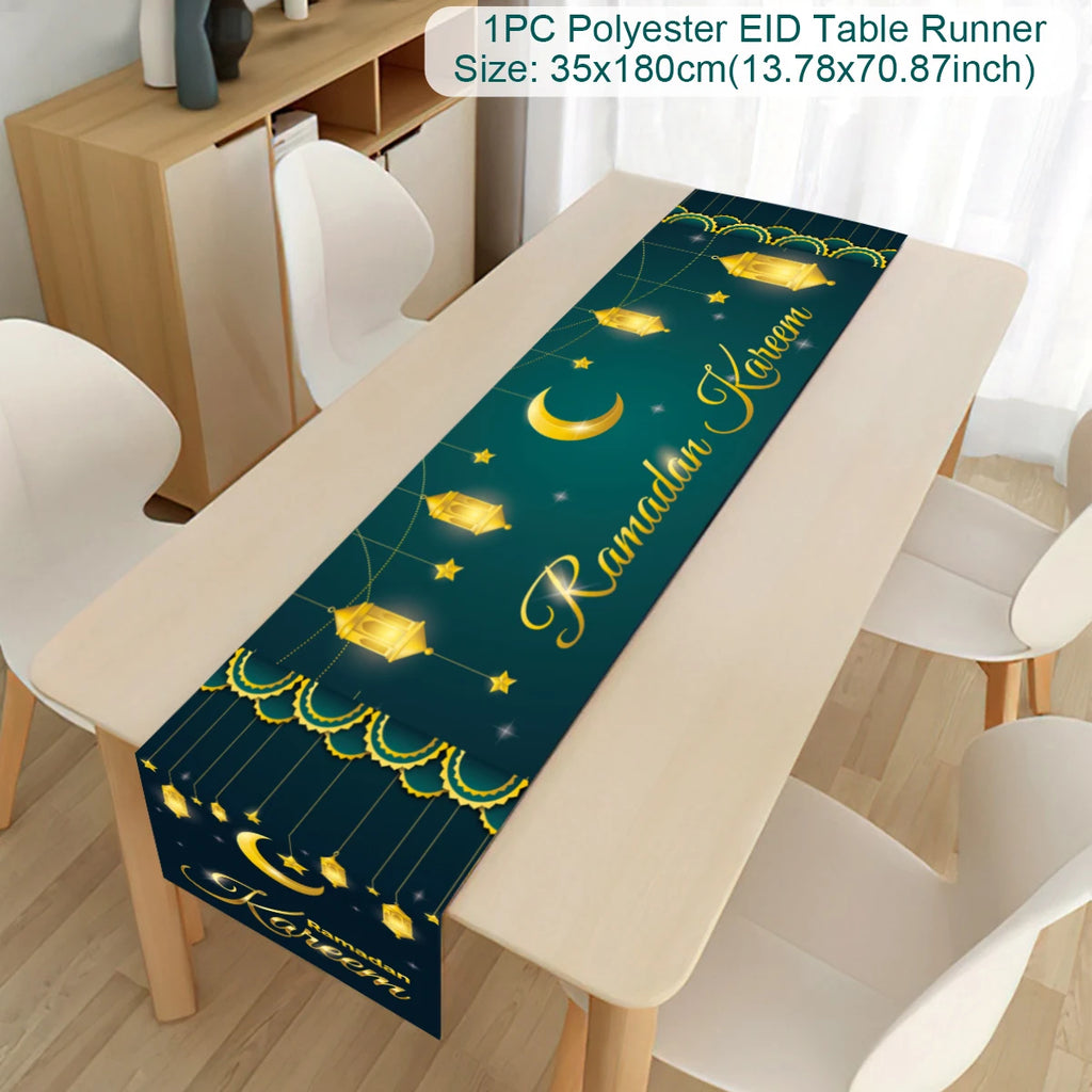 Ramadan decoration table runner with Eid Mubarak design for home, Islamic Muslim Eid Al-Fitr table decor from Showlu Fashion Store