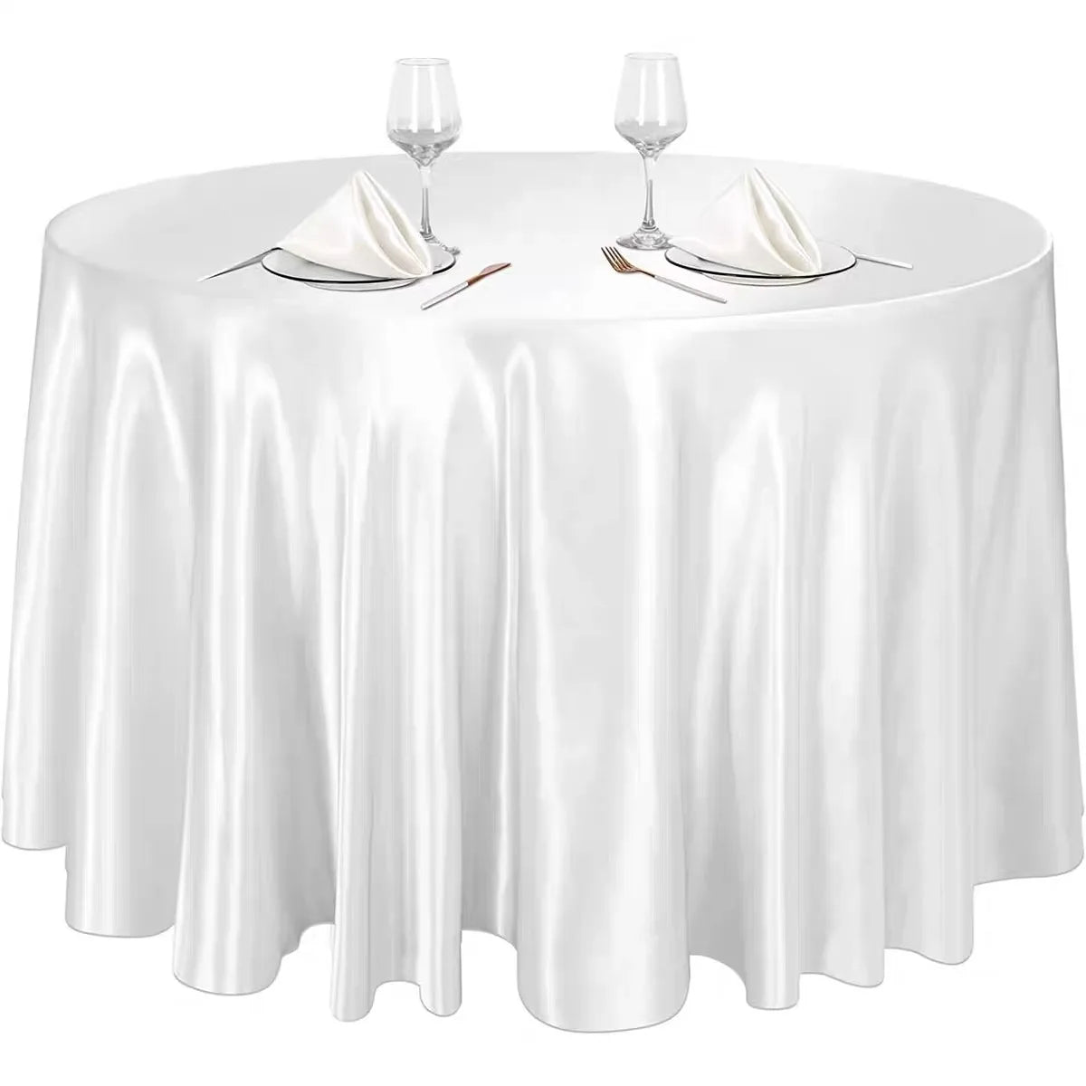 Round satin wedding tablecloth by Showlu Fashion Store, bright smooth silk cover perfect for Christmas, banquet, or anniversary celebration.