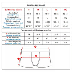 A size chart for men's boxer shorts showing measurements for sizes S through XXL.