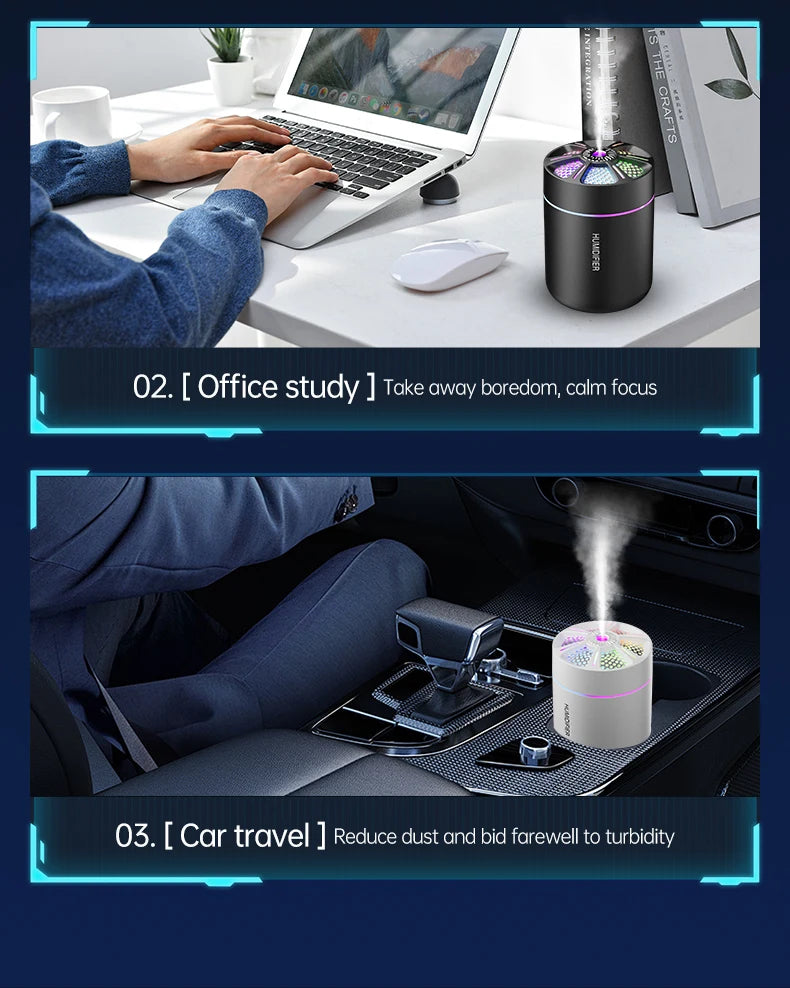 Showlu Smart General Mini USB Humidifier emitting a fine mist, compact design ideal for desktop or travel use