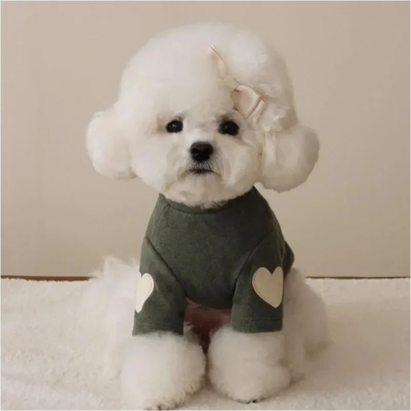 Showlu Fashion Love Bear Dog Hoodie featuring a warm winter pet base shirt with cute bear design for small dogs.