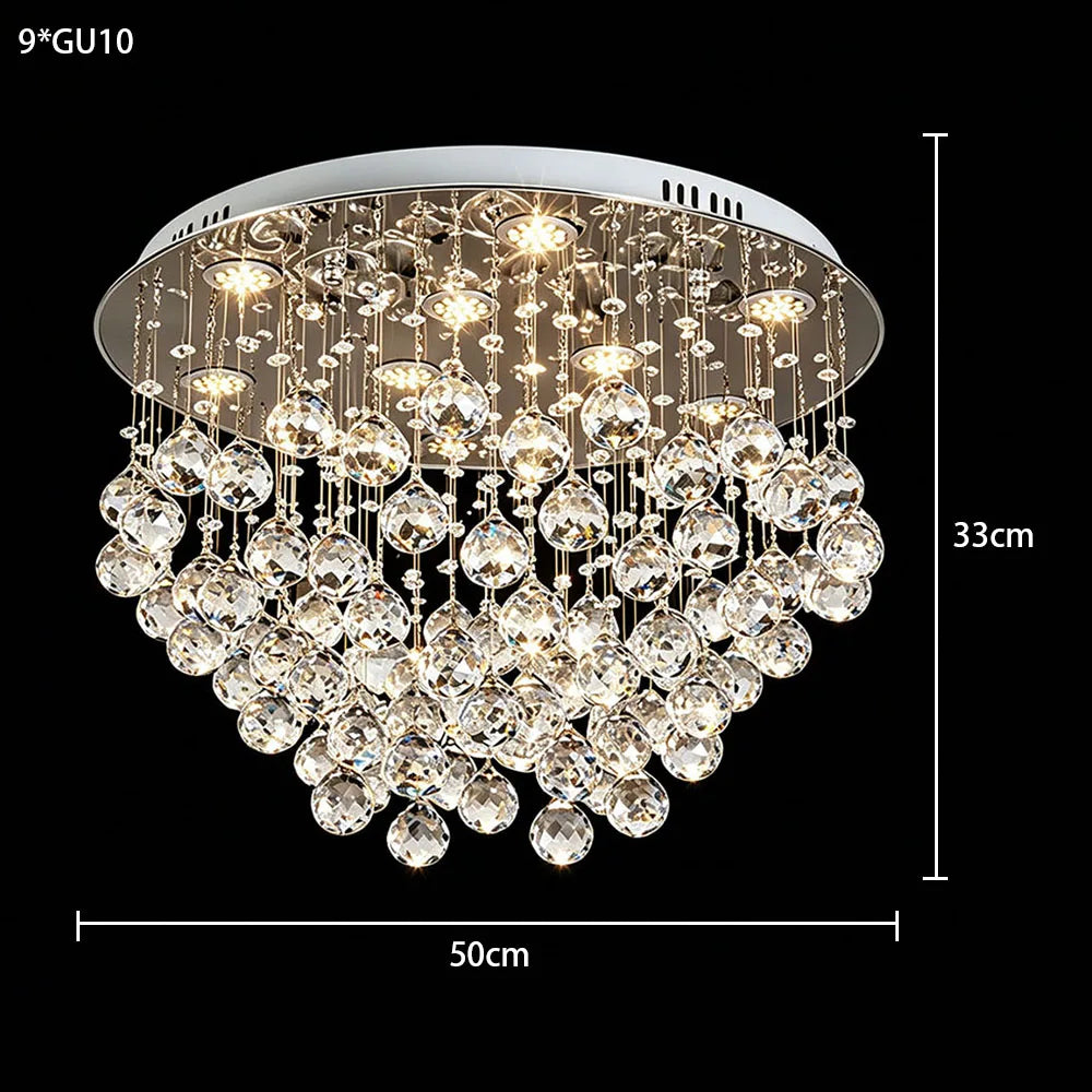 Luxury Water Drop Crystal Ceiling Lamp Modern Round Flush Mount LED Chandelier For Villa Closet Dining Room Home Lighting