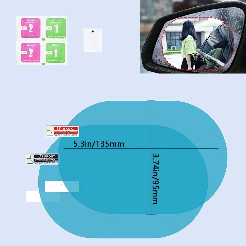 Showlu Smart General car rearview mirror anti-fog rainproof film set installed on a vehicle mirror, preventing fog and rain glare.