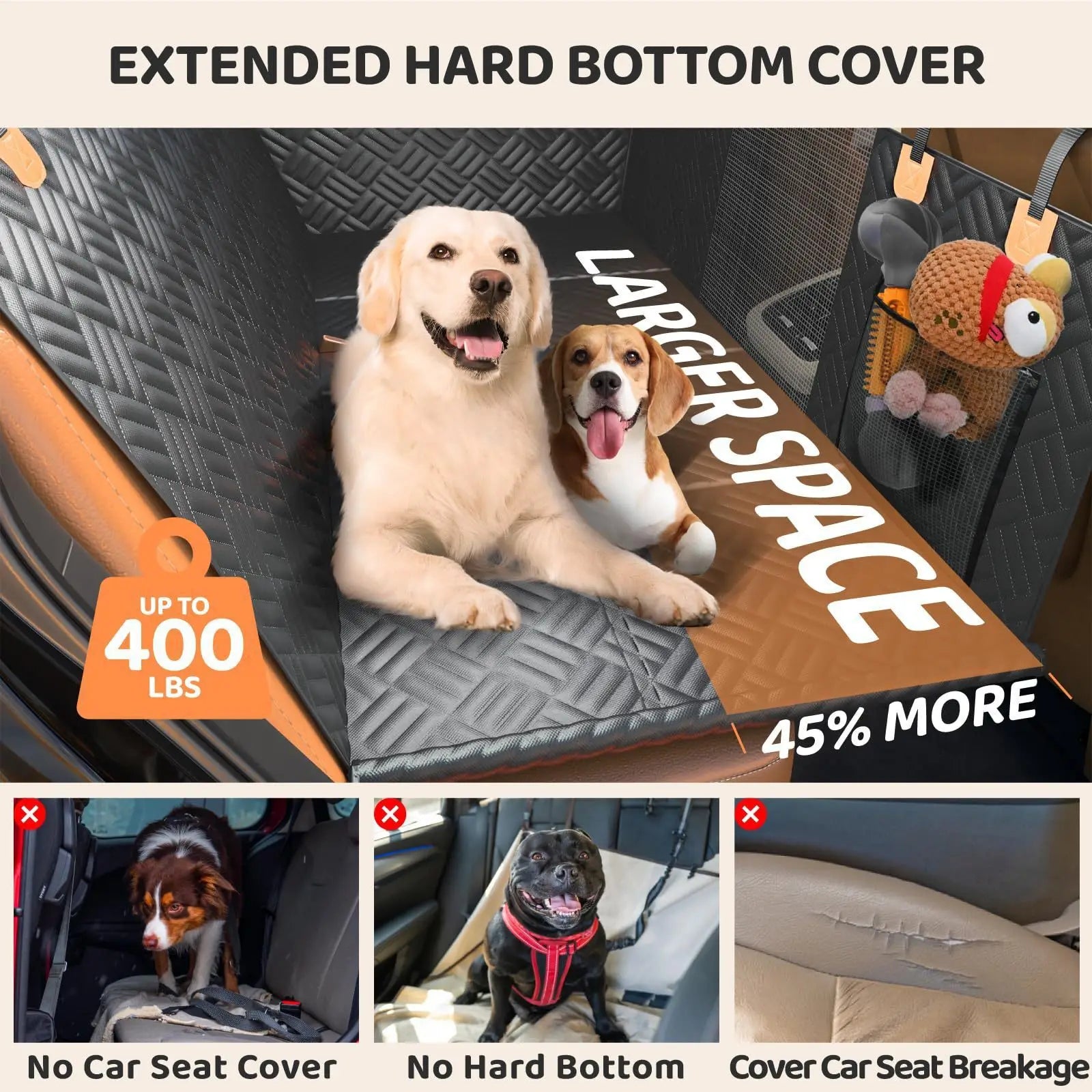Waterproof nylon pet car seat cushion by Showlu Fashion Store, designed for dogs to sit comfortably on rear car seats.