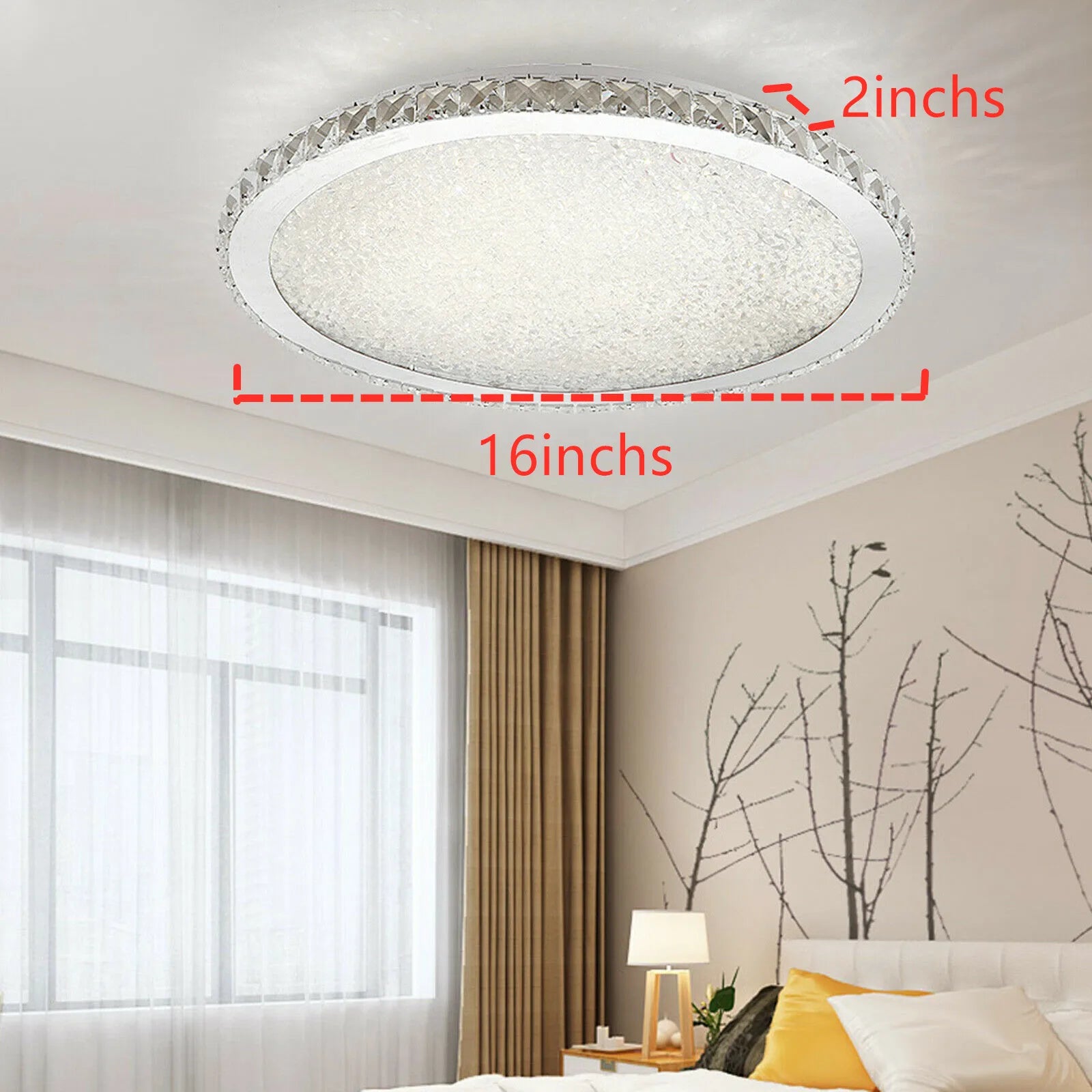 16-inch silver crystal LED ceiling light with raindrop chandelier design, featuring sparkling crystal accents and modern illumination.