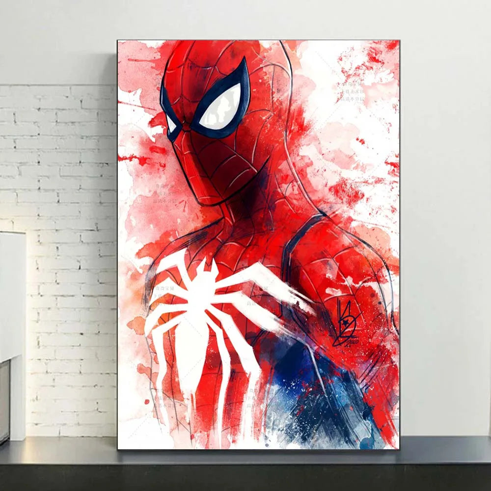 Marvel Spider-Man watercolor canvas wall art poster by SHOWLU FASHION STORE, featuring vibrant Spider-Man illustration on unframed canvas