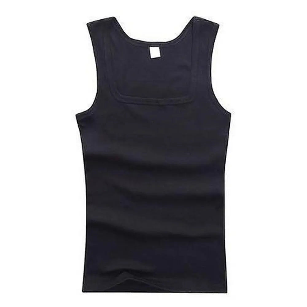 Men's sleeveless breathable cotton fitness tank top by Showlu Fashion Store, shown with a close-up of the fabric and fit.