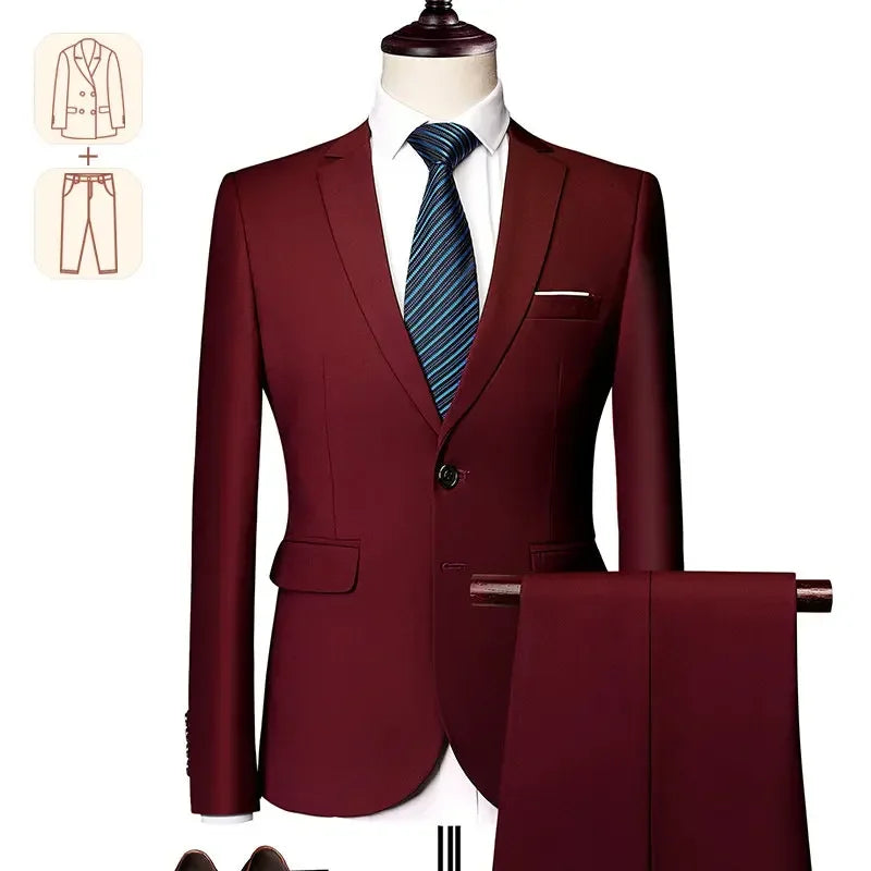Men's formal business casual suit by Showlu Fashion, solid color tuxedo set ideal for weddings, prom, and parties.