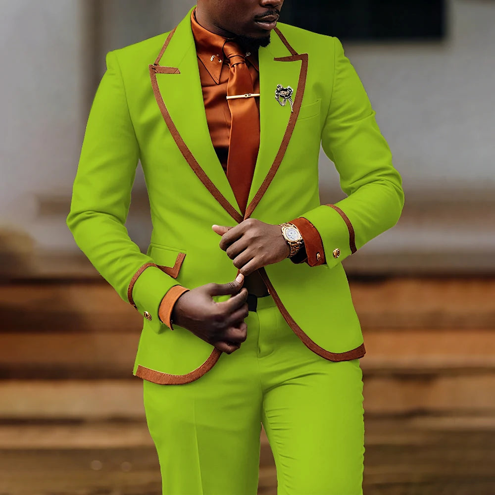 Men's slim fit formal suit with jacket and pants, Showlu Fashion Store, perfect for evening parties and business events.