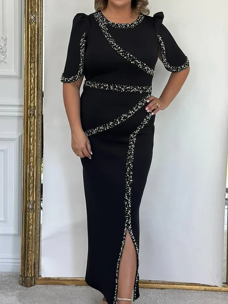 Elegant AOMEI women's wedding guest dress by SHOWLU FASHION STORE featuring beaded embellishments and a fitted ankle-length sheath style.