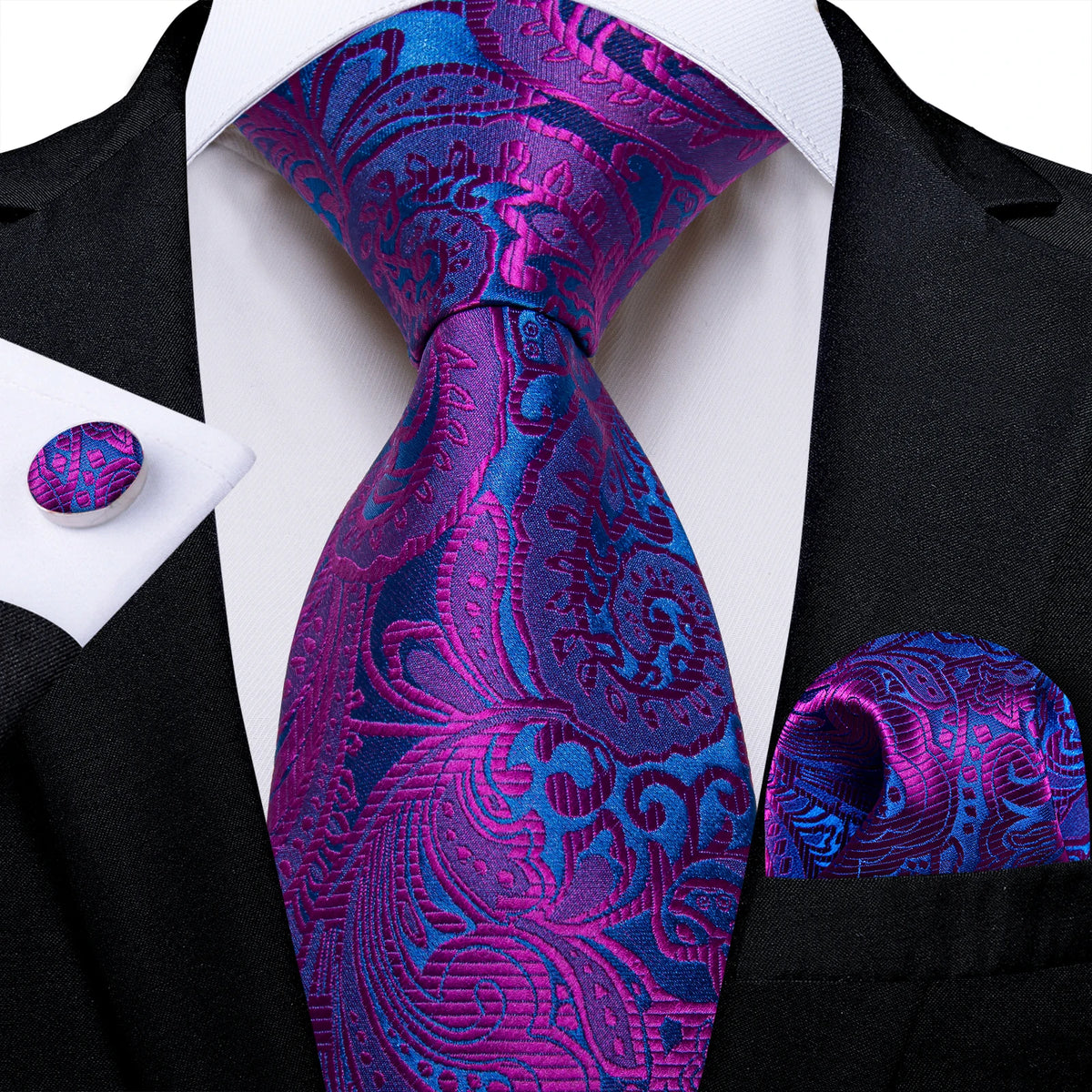 DiBanGu Ties For Men Purple Floral Paisley Necktie Business Formal 100% Silk Tie Pocket Square Set For Wedding Party Cravat