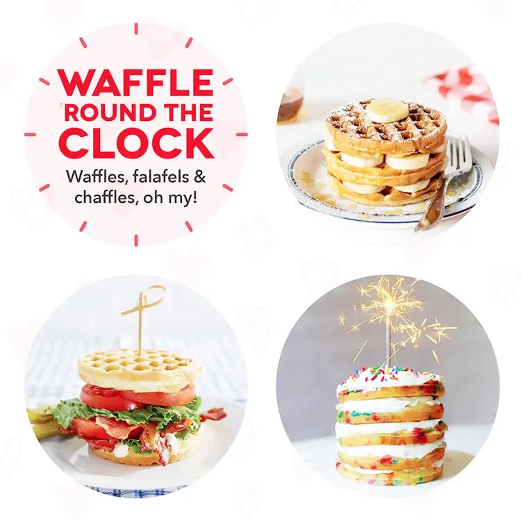 Showlu Smart General mini electric waffle maker with non-stick surface, compact 350W design, ideal for quick waffle preparation.