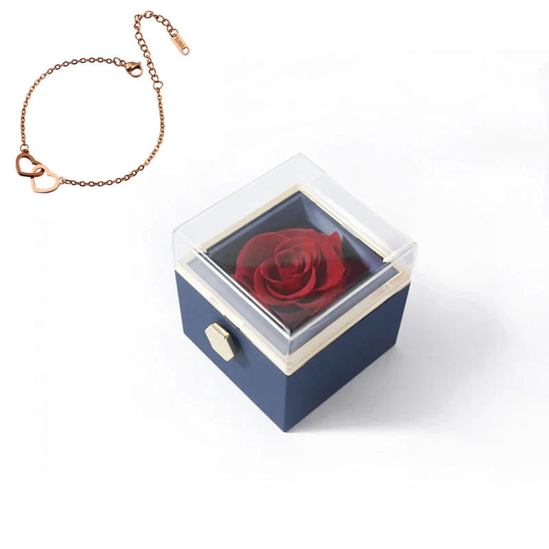 SHOWLU FASHION double heart steel bracelet with eternal rose box, stylish jewelry featuring intertwined hearts and decorative rose box