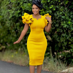 Elegant African Dresses for Women Summer Short Sleeve V-neck Polyester Midi Bodycon Dress Outfits Dashiki African Clothing