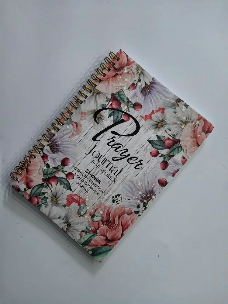 Showlu 24-week prayer journal for women with scripture devotional pages, featuring a soft cover and floral design.