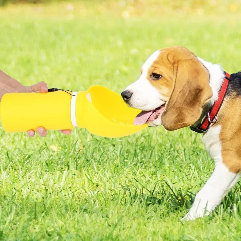 Showlu Collapsible Dog Water Bottle, portable leak-proof pet dispenser with a compact design for easy on-the-go hydration.