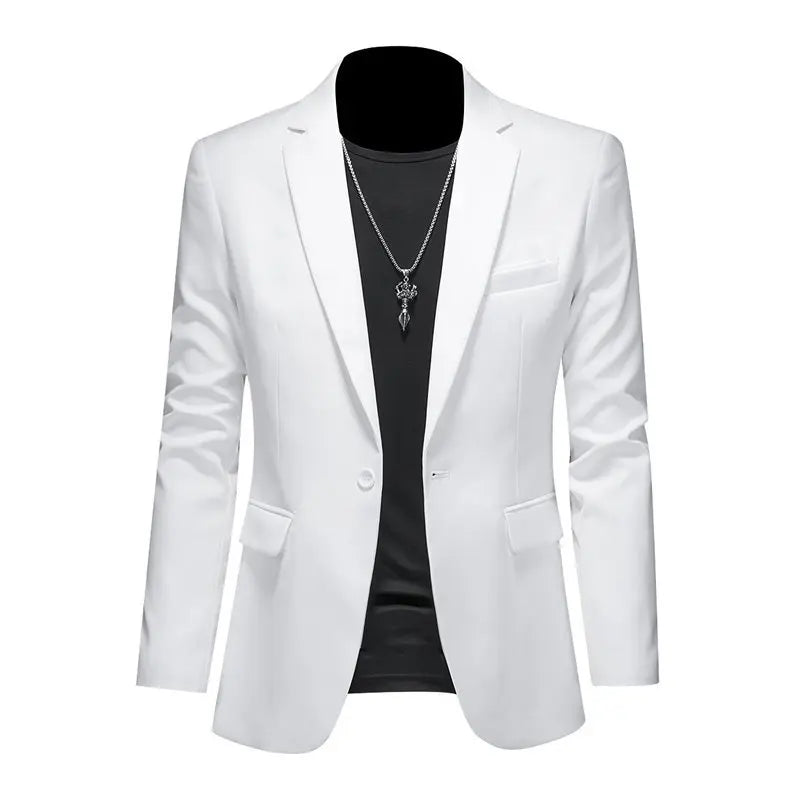 Men's slim fit SHOWLU FASHION BUSINESS blazer suit jacket, single-breasted, tailored for a sharp, professional look.