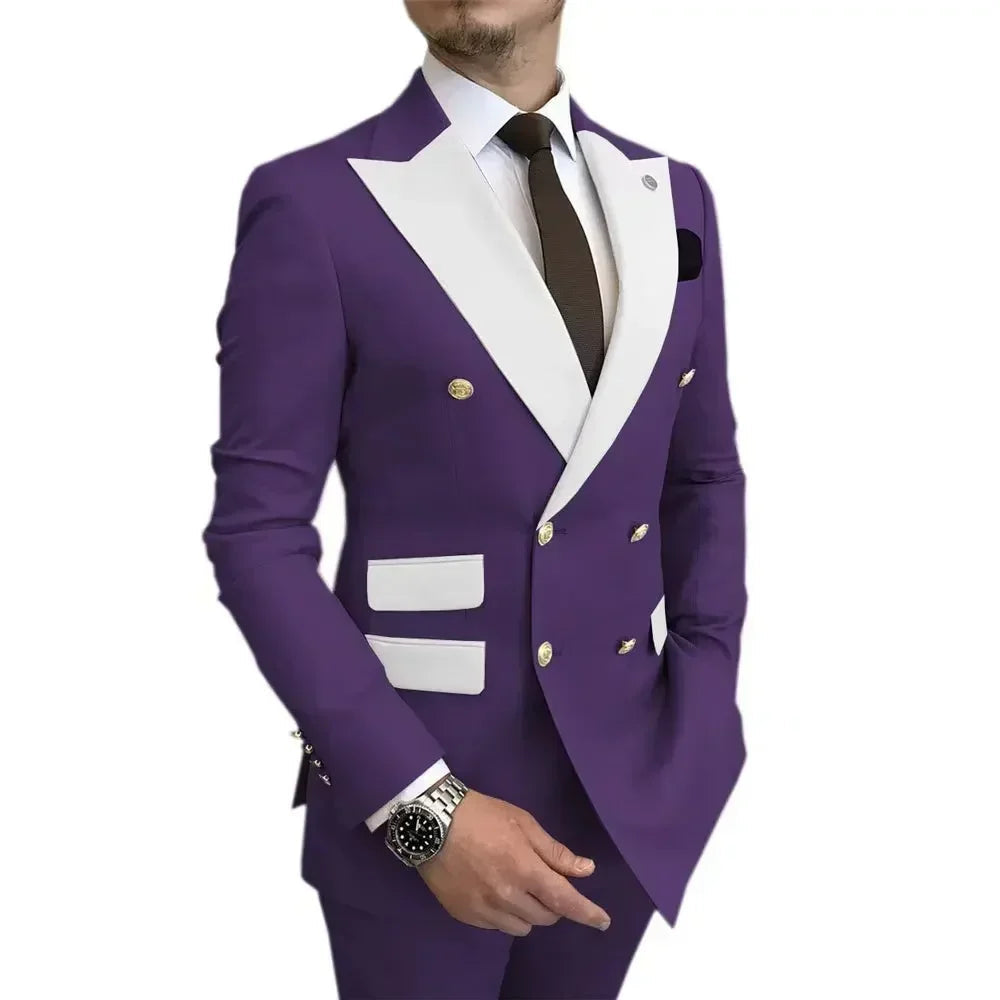 2 Pieces Blazer and Pants Set，Elegant Man Suit，double-breasted，for  Wedding Dresses，stage Costume，Groomsmen SHOWLU FASHION STORE