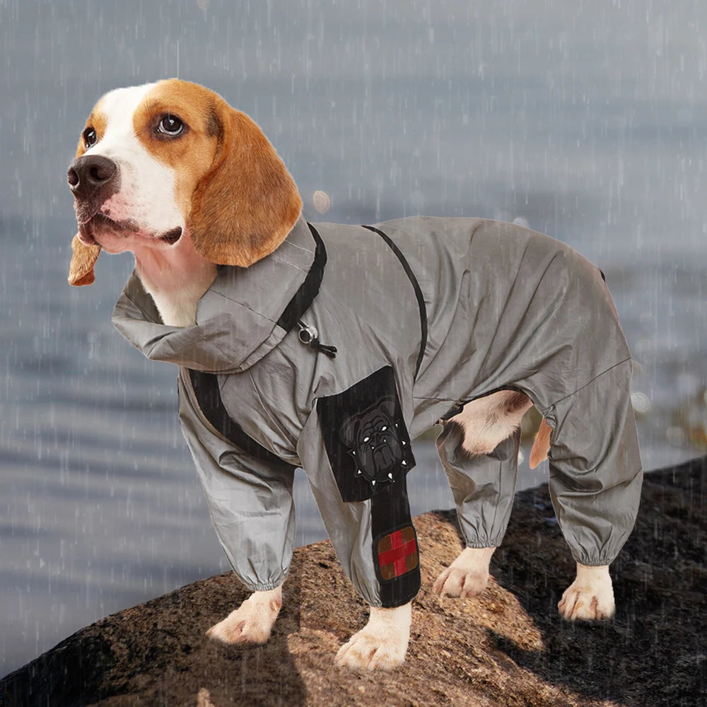 Large WANGUPET dog raincoat by Showlu Fashion Store, reflective waterproof hoodie jumpsuit with adjustable fit.