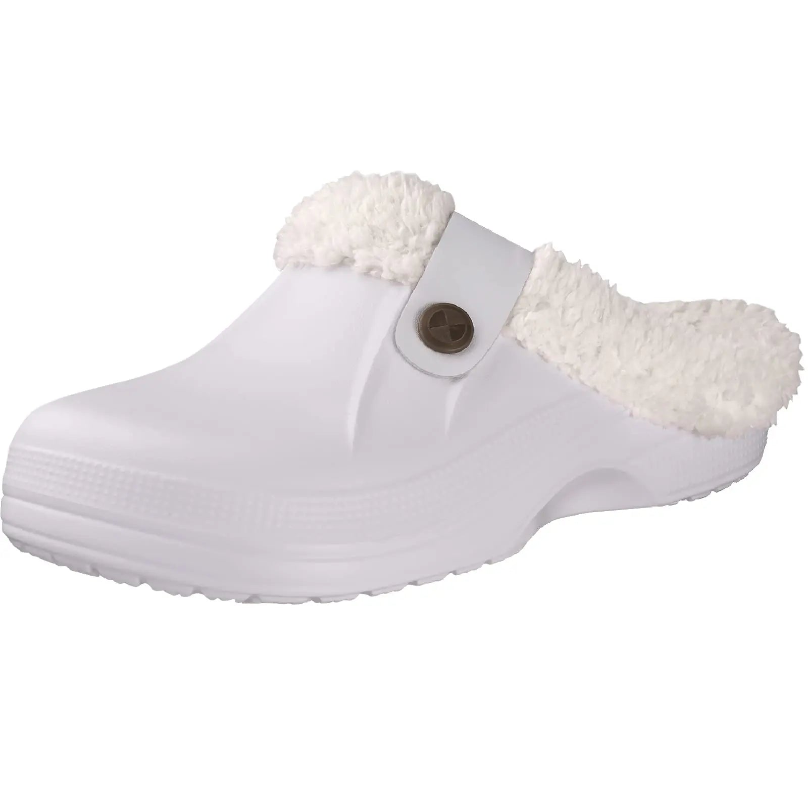 Shevalues fuzzy men's clog slippers with waterproof winter fur, anti-slip soles, ideal for indoor house and outdoor garden wear.