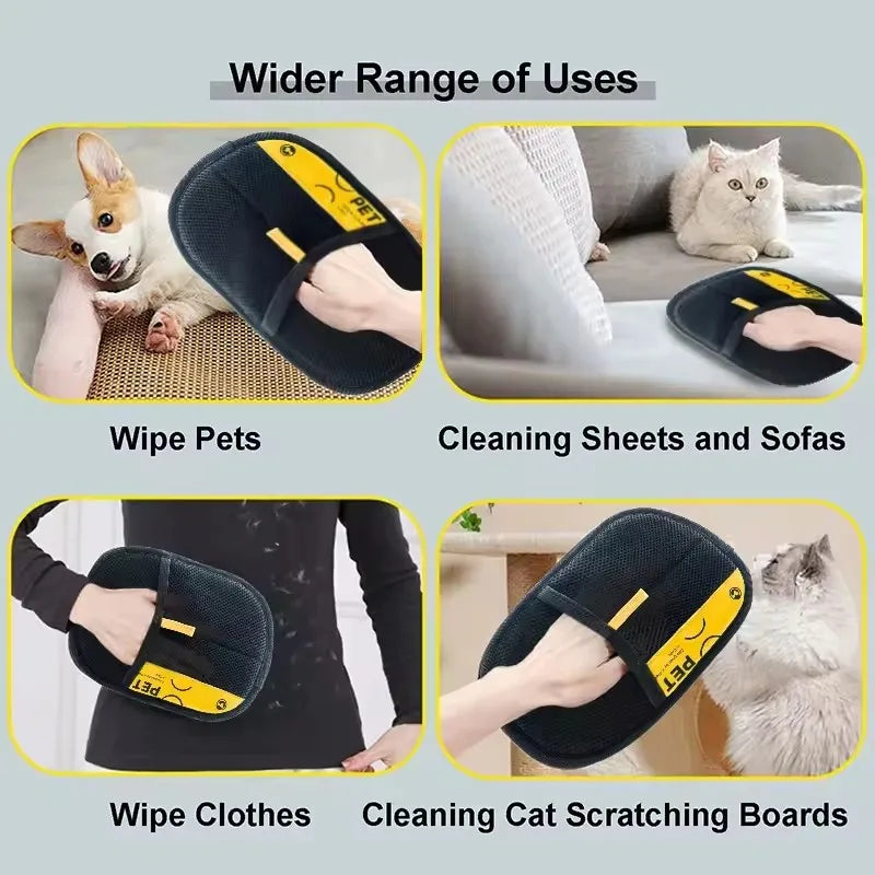 Showlu Pet Hair Remover Gloves and lint roller, reusable grooming gloves for pet hair removal and lint cleaning on clothing and furniture.