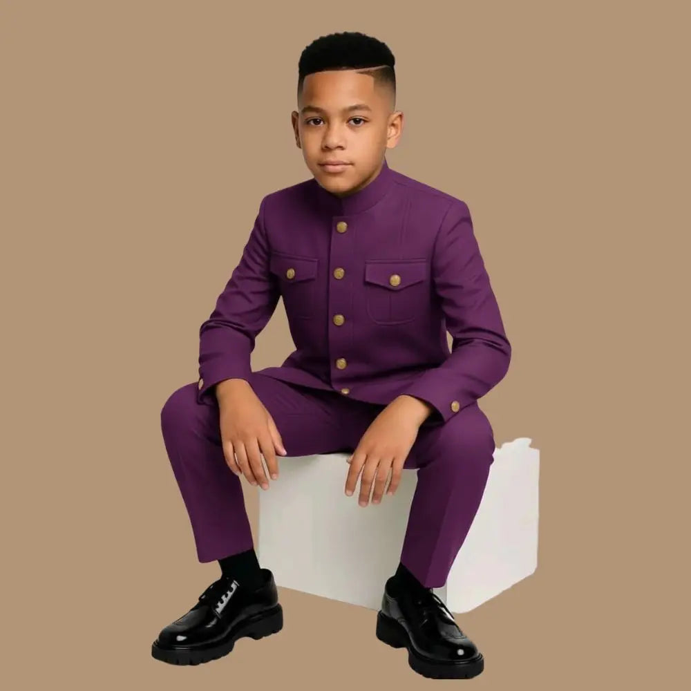 Safari Kids formal tuxedo 2-piece jacket and pants set by 1170uf-he, featuring a classic black design for boys.