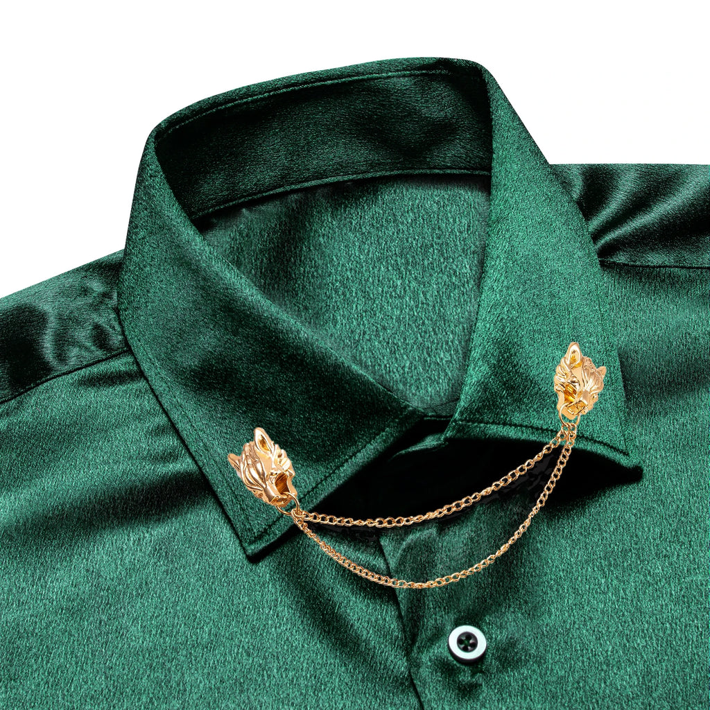 Hi-Tie men's silk slim fit long sleeve shirt with solid jacquard design, formal top in a sleek, elegant style.