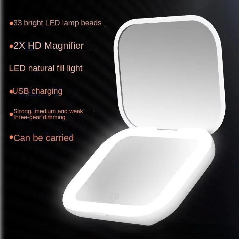 Showlu Smart General LED compact mirror with illuminated surface, portable and sleek for detailed makeup application.