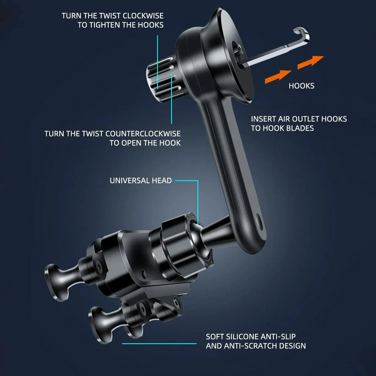 Showlu Gravity Car Phone Holder with 360° air vent clip mount for 4.7 to 7-inch smartphones, shown attached to a vehicle air vent.