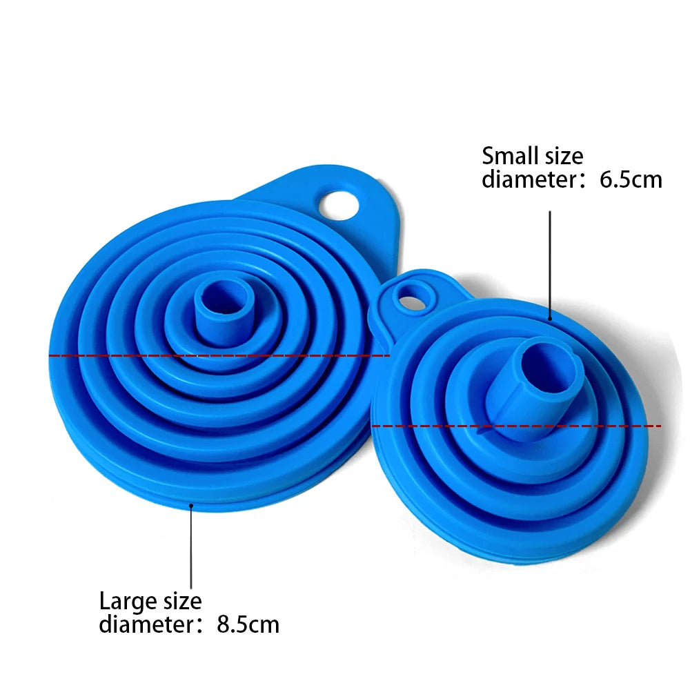 Showlu Smart General collapsible funnel set with multiple sizes, made of flexible, durable silicone for easy pouring and storage.