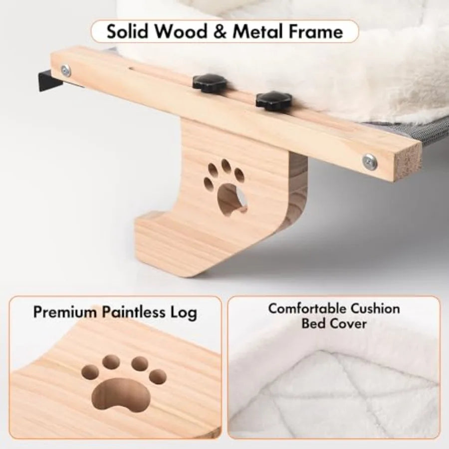 Showlu Cat Window Perch made of sturdy wood with a cozy hammock bed and cushion cover for comfortable feline lounging.