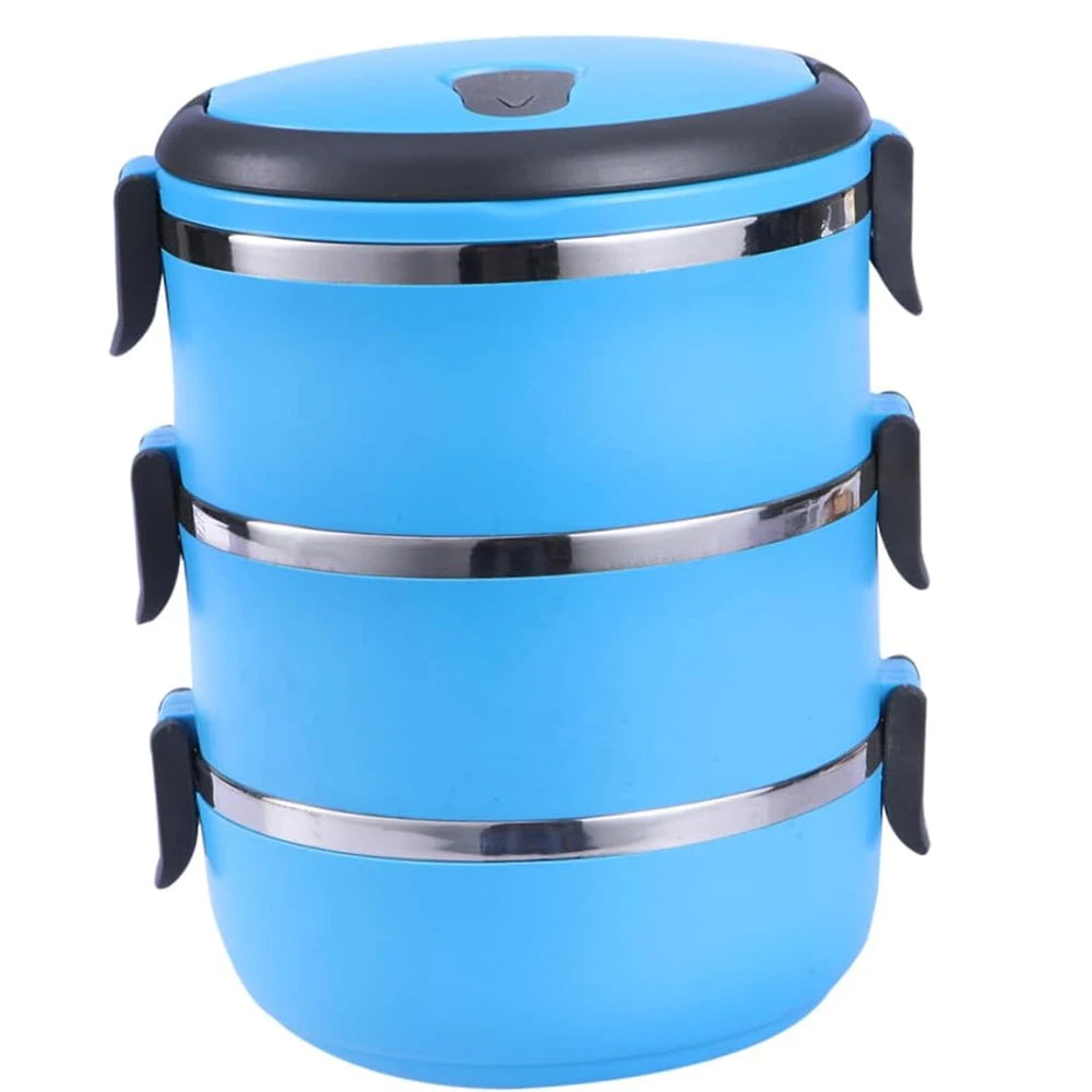 Showlu Fashion Store 3-layer stainless steel stackable lunch box with airtight lids, handle, and leakproof design for portable food storage.