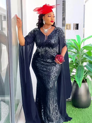 2025 Elegant Dress Women for Wedding Party Summer Autumn Africa V-neck Long Sleeve Evening Long Maxi Dress Gowns Africa Clothing