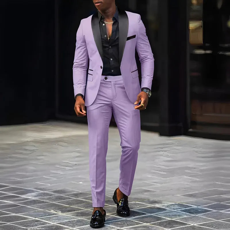 Men's slim fit wedding and business suit by Showlu Fashion, featuring a single-button jacket and matching pants set.