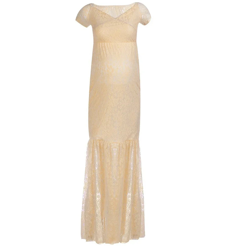 Wheat & Turtle lace mermaid maternity dress by SHOWLU FASHION STORE, featuring elegant lace design for photography shoots.