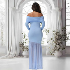 Maternity Dresses Photoshoot Off-Shoulder Slits Fishtail Hem Baby Shower Clothes For Pregnant Woman Evening Party Elegant Gown