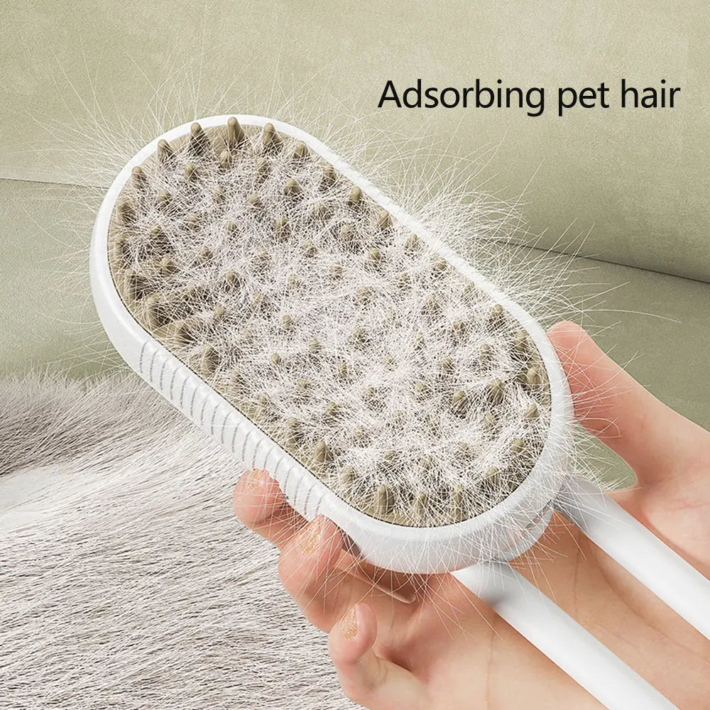 Rechargeable steam cat grooming brush by Showlu Fashion Store with self-cleaning and massage features for pet hair removal.