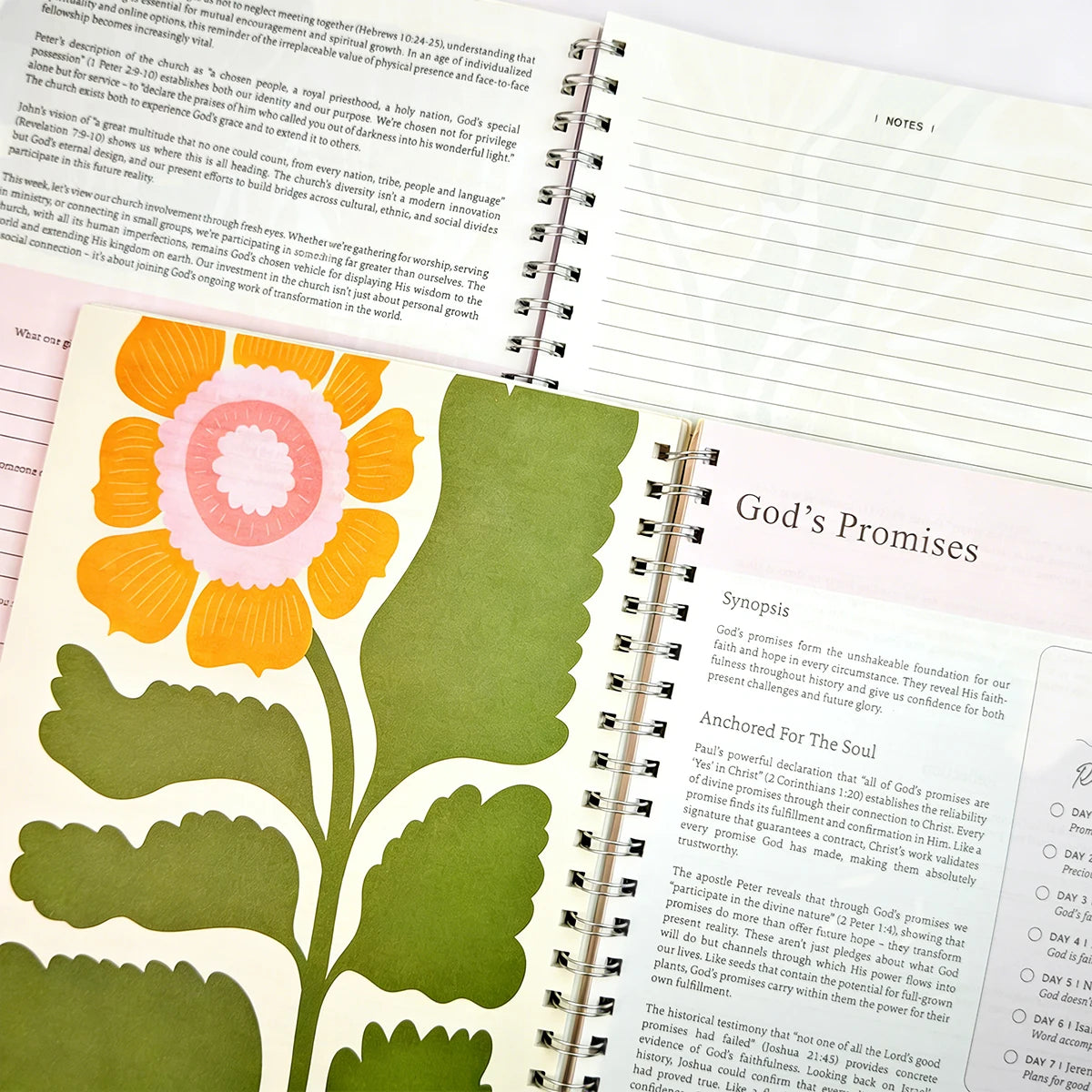 Spiral-bound Bible in a Year devotional journal for women by Showlu Fashion Store, featuring inspirational daily reading pages.