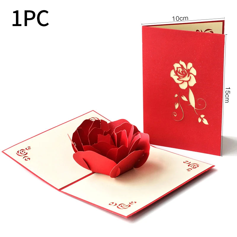 Showlu Fashion 3D pop-up rose Valentine's Day greeting card with intricate floral design and vibrant colors.