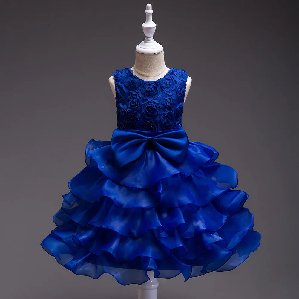 Baby girl flower girl dress for wedding, first communion, and birthday, with floral details, suitable for ages 2-8 years.
