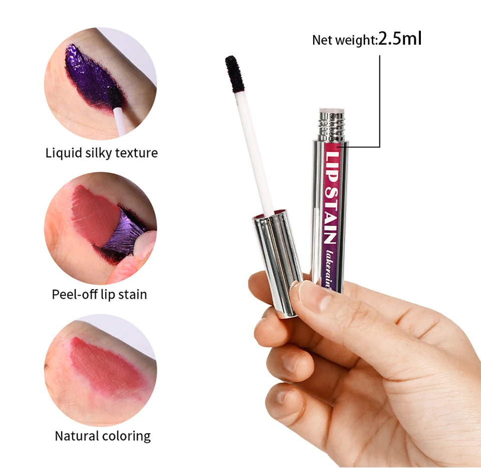 Showlu Smart General peel-off waterproof lip stain in vibrant shade, showcasing smooth, glossy lips with a long-lasting tint.