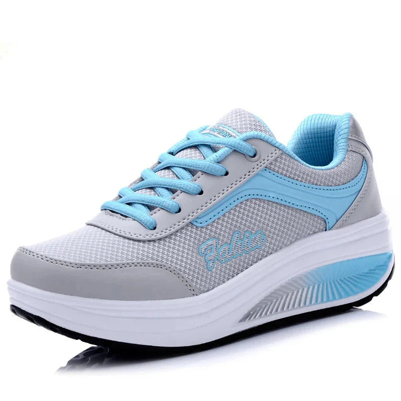 Women's breathable mesh walking sneakers with platform flats by SHOWLU FASHION STORE, featuring stylish and comfortable design.